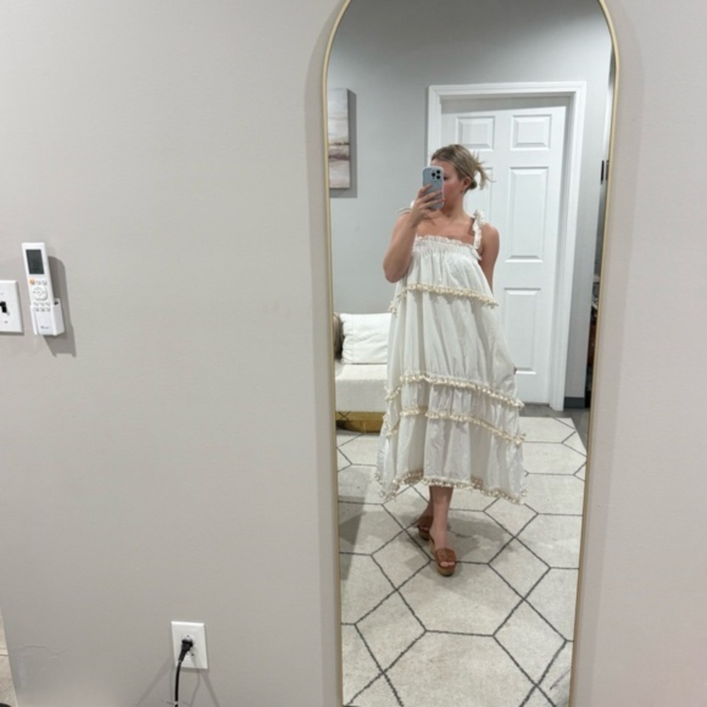 NWT Devotion Twins Dress Tassel Tiered Midi Strap Tie in White